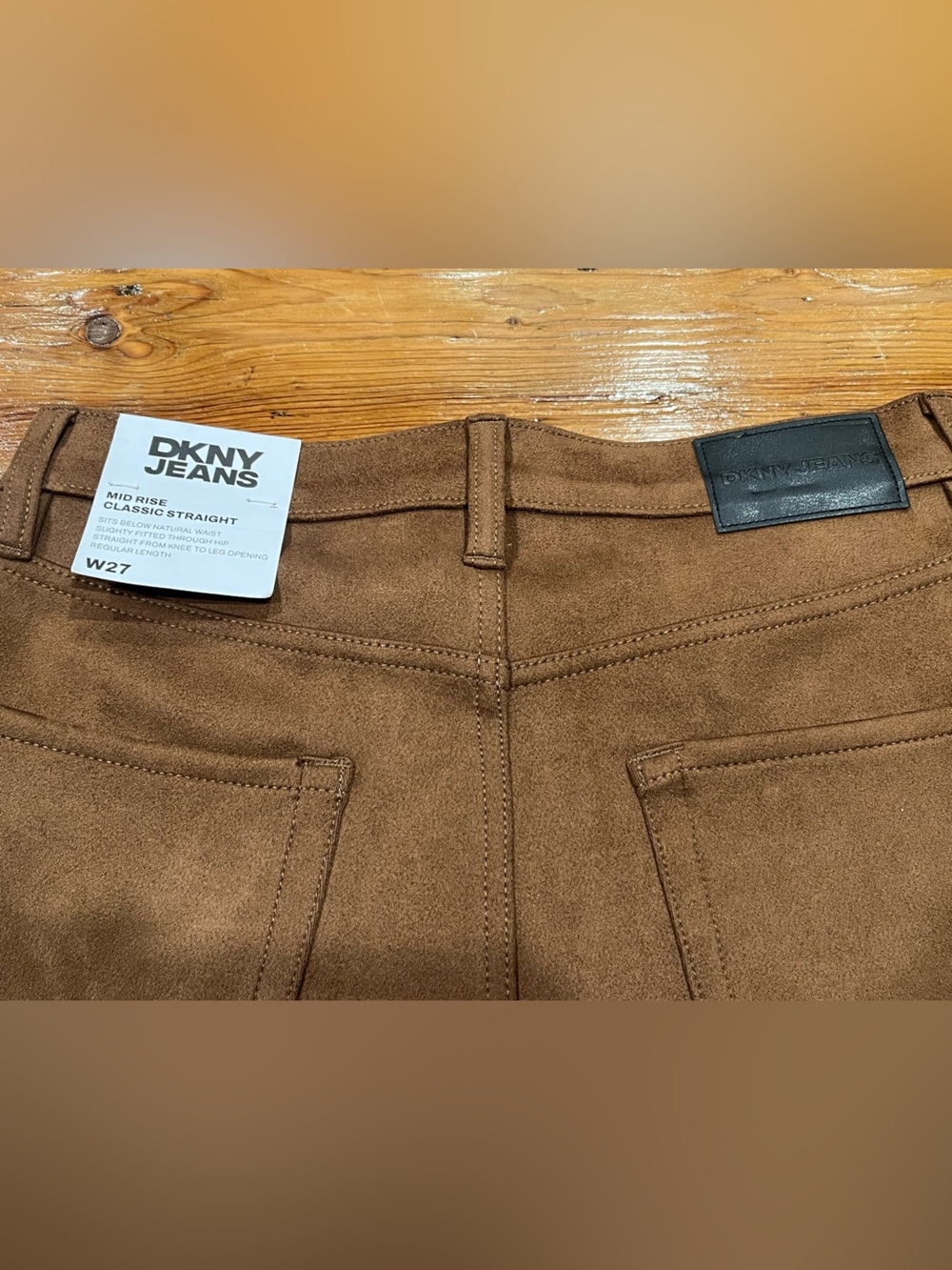 DKNY Women's Mid Rise Straight Suede Pants in Burnt Sugar Brown Polished NWT - Picture 8 of 12